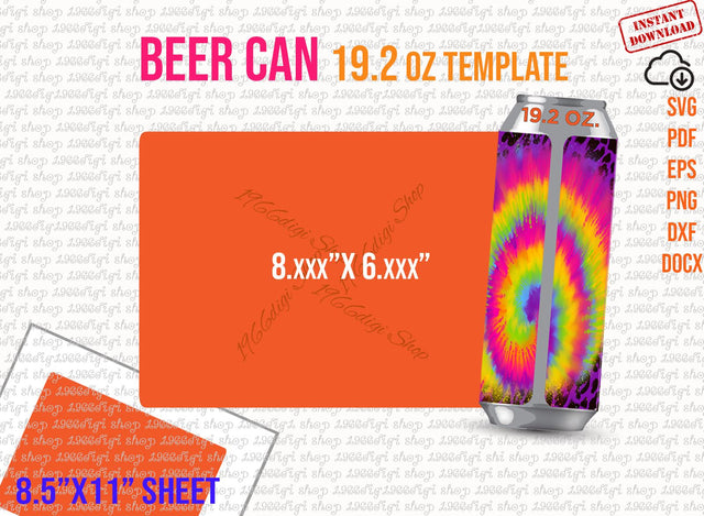 Beer Can Svg, Beer Can 19.2 oz Label Template, Beer Can Template, Soda Can Svg, Beer Cans 568 ml Label Sticker, Word 8.5x11 sheet Dxf Docx SVG 1966digi 