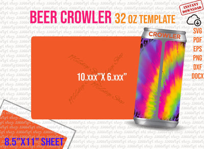 Beer Can Svg, Beer Crowler Can 32 oz Label Template, Beer Crowler Can Template, Beer Cans 946 ml Label Sticker, Word 8.5x11 sheet Dxf Docx SVG 1966digi 