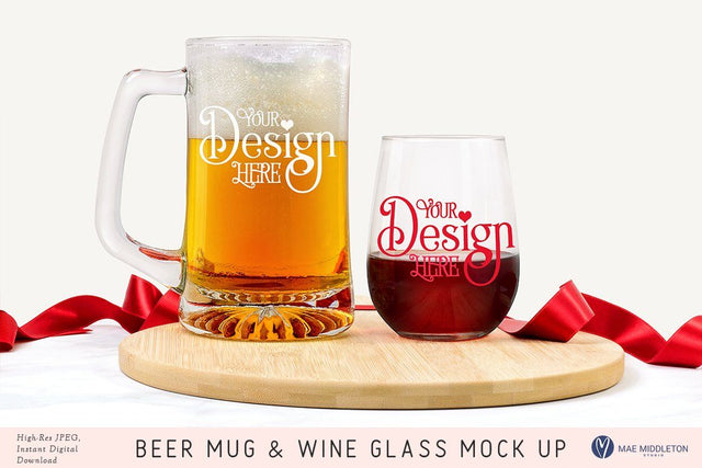 Beer Mug and Stemless Wine Glass Mock up / Stock Photo Mock Up Photo Mae Middleton Studio 