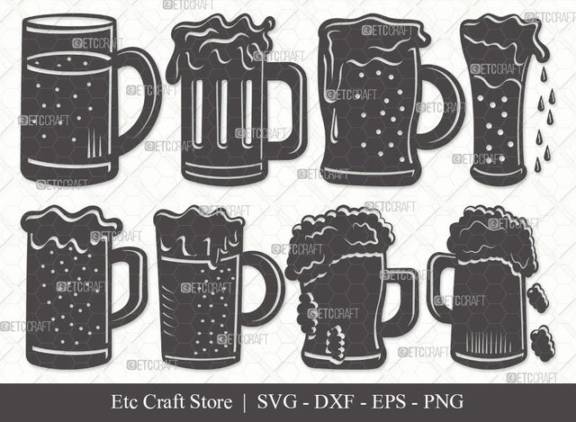 Beer Mug Silhouette SVG Cut File | Beer Svg | Beer Clink Svg | Beer Glass Svg | Beer Mugs Bundle | Eps | Dxf | Png SVG ETC Craft 