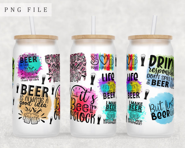 Beer Quotes Libbey Glass Can Wrap, 16 Oz Glass Can Sublimation Design, Beer Lover Glass Can PNG File Sublimation HappyDesignStudio 
