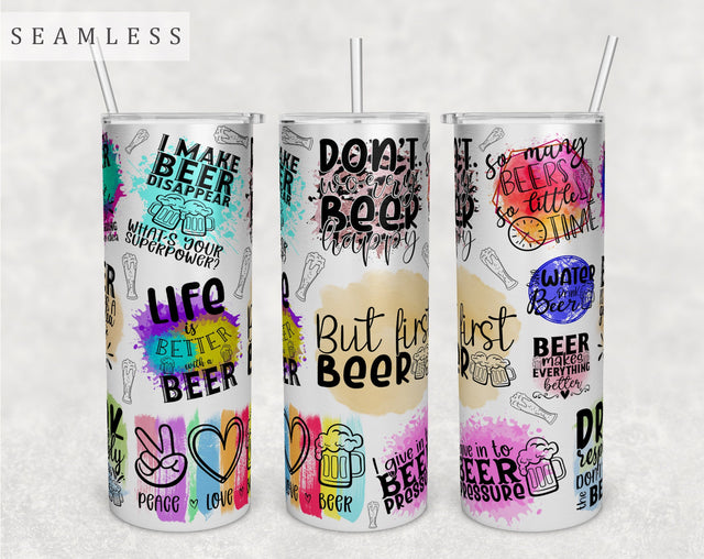 Beer Quotes Tumbler Wrap, 20 Oz Skinny Tumbler Beer Sayings Design For Sublimation, Seamless Tumbler PNG Sublimation HappyDesignStudio 