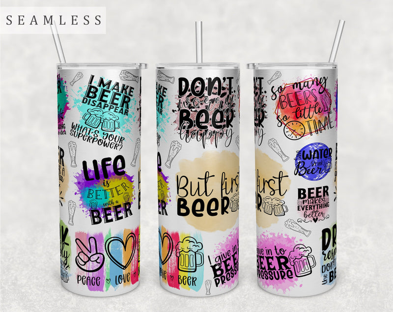 Beer Quotes Tumbler Wrap, 20 Oz Skinny Tumbler Beer Sayings Design For Sublimation, Seamless Tumbler PNG Sublimation HappyDesignStudio 