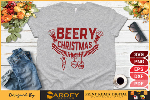 Beery Christmas funny beer lover Christmas gift design SVG SVG Sarofydesign 