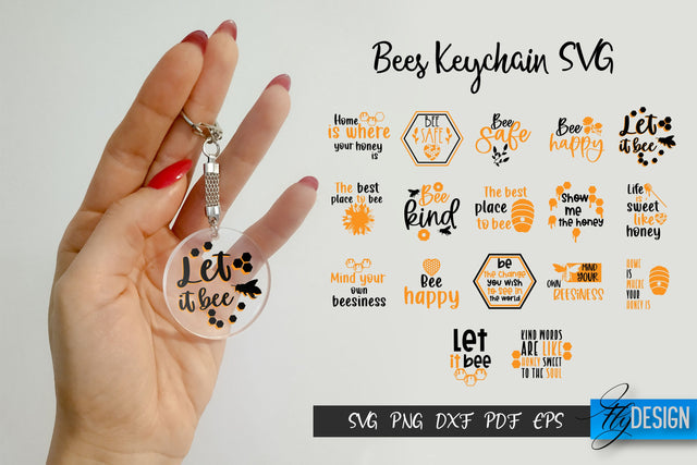 Bees Keychain Patters SVG. Acrylic Keychain Bundle SVG. SVG Fly Design 