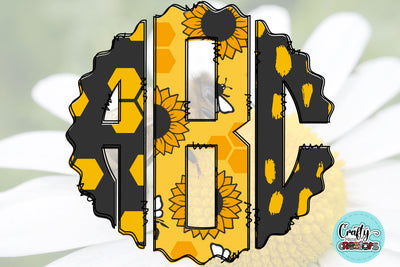 Bees Monogram PNG, Summer Bees Alphabet Doodle Set Sublimation Crafty Mama Studios 