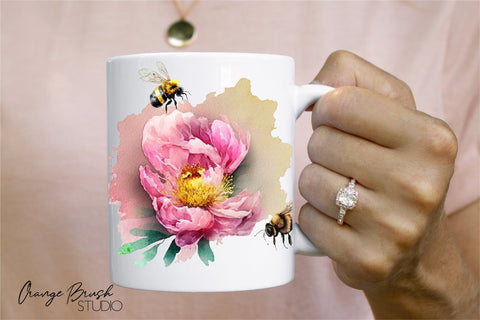 Bees Mug Wrap, Cricut Mug Template Sublimation Wrap Design Sublimation OrangeBrushStudio 