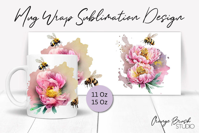 Bees Mug Wrap, Cricut Mug Template Sublimation Wrap Design Sublimation OrangeBrushStudio 