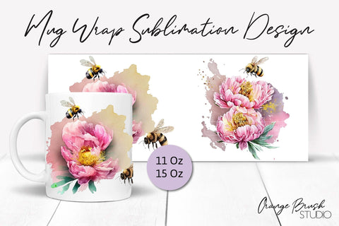 Bees Mug Wrap, Cricut Mug Template Sublimation Wrap Design Sublimation OrangeBrushStudio 