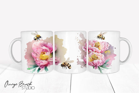 Bees Mug Wrap, Cricut Mug Template Sublimation Wrap Design Sublimation OrangeBrushStudio 
