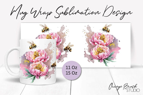 Bees Mug Wrap Sublimation Coffee Cup Wrap 11 Oz 15 Oz Sublimation OrangeBrushStudio 