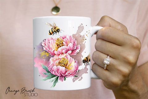 Bees Mug Wrap Sublimation Coffee Cup Wrap 11 Oz 15 Oz Sublimation OrangeBrushStudio 