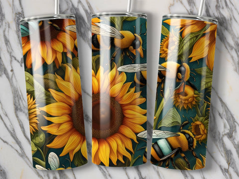 Bees Sunflower tumbler wrap Sublimation Luvleigh Digitals 