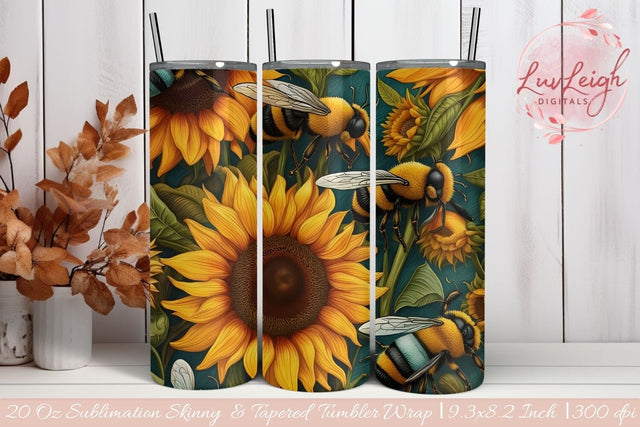Bees Sunflower tumbler wrap Sublimation Luvleigh Digitals 