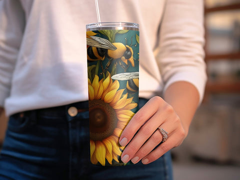 Bees Sunflower tumbler wrap Sublimation Luvleigh Digitals 