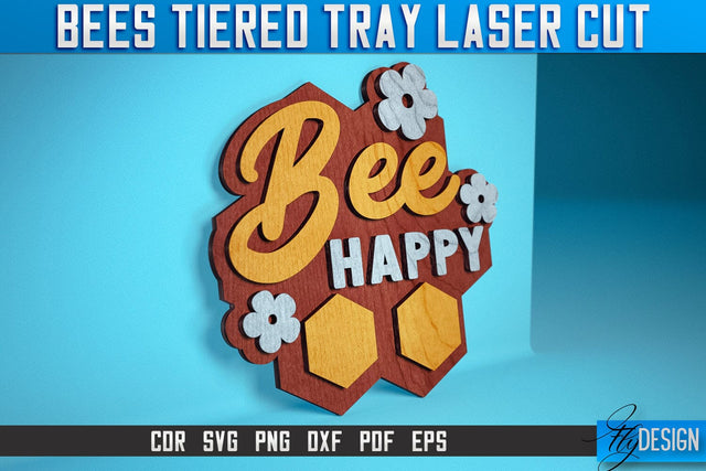 Bees Tiered Tray Laser Cut SVG | Tiered Tray Laser Cut SVG Design | CNC Files SVG Fly Design 