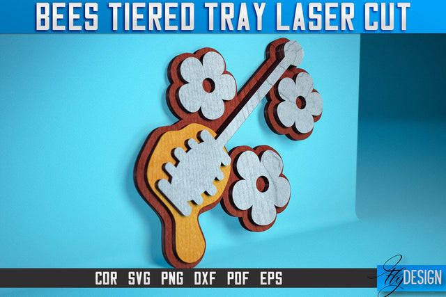 Bees Tiered Tray Laser Cut SVG | Tiered Tray Laser Cut SVG Design | CNC Files SVG Fly Design 