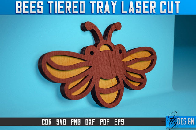 Bees Tiered Tray Laser Cut SVG | Tiered Tray Laser Cut SVG Design | CNC Files SVG Fly Design 