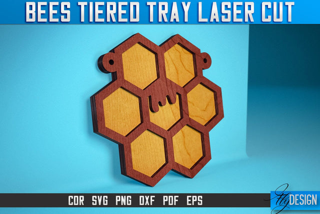 Bees Tiered Tray Laser Cut SVG | Tiered Tray Laser Cut SVG Design | CNC Files SVG Fly Design 