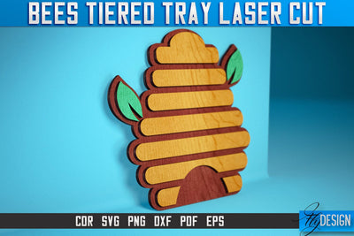 Bees Tiered Tray Laser Cut SVG | Tiered Tray Laser Cut SVG Design | CNC Files SVG Fly Design 