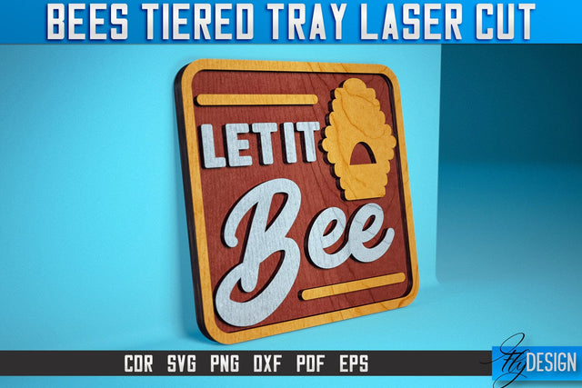 Bees Tiered Tray Laser Cut SVG | Tiered Tray Laser Cut SVG Design | CNC Files SVG Fly Design 
