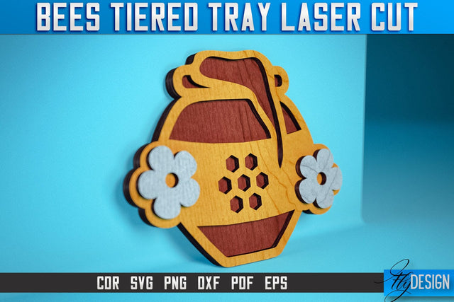 Bees Tiered Tray Laser Cut SVG | Tiered Tray Laser Cut SVG Design | CNC Files SVG Fly Design 