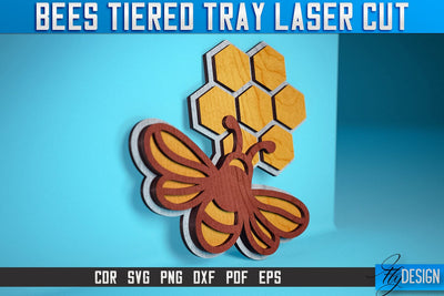 Bees Tiered Tray Laser Cut SVG | Tiered Tray Laser Cut SVG Design | CNC Files SVG Fly Design 