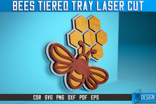 Bees Tiered Tray Laser Cut SVG | Tiered Tray Laser Cut SVG Design | CNC Files SVG Fly Design 