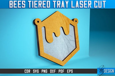 Bees Tiered Tray Laser Cut SVG | Tiered Tray Laser Cut SVG Design | CNC Files SVG Fly Design 