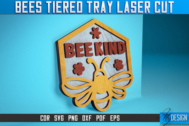 Bees Tiered Tray Laser Cut SVG | Tiered Tray Laser Cut SVG Design | CNC Files SVG Fly Design 