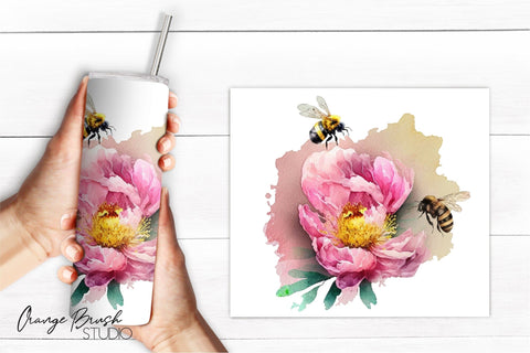 Bees Tumbler Wrap, Skinny Tumbler Sublimation Design PNG Sublimation OrangeBrushStudio 
