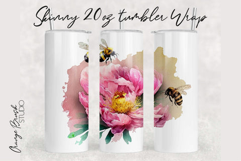Bees Tumbler Wrap, Skinny Tumbler Sublimation Design PNG Sublimation OrangeBrushStudio 
