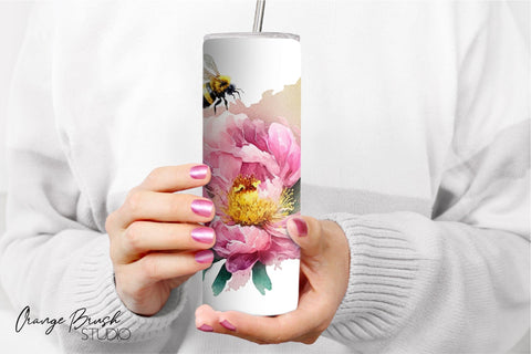 Bees Tumbler Wrap, Skinny Tumbler Sublimation Design PNG Sublimation OrangeBrushStudio 
