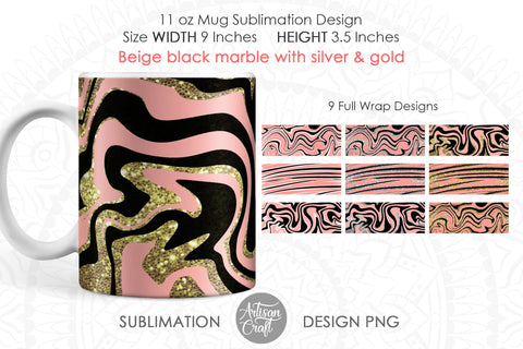 Beige and black art for 11oz mug sublimation template SVG Artisan Craft SVG 