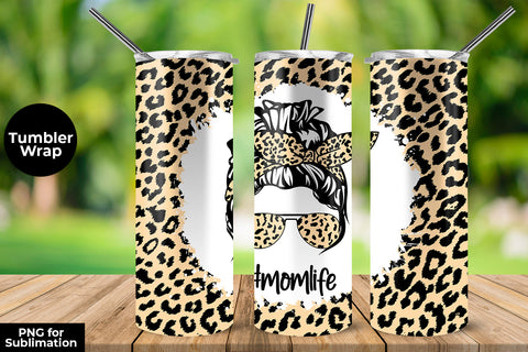Beige Leopard momlife 20 oz Skinny Tumbler Wrap Sublimation Design Sublimation Sublimatiz Designs 