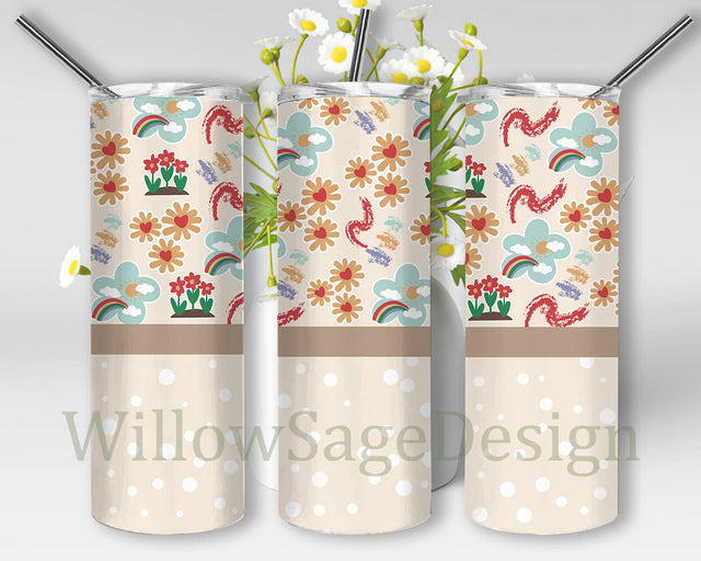 Beige Modern Tumbler Design, Beige 20oz Skinny Tumbler, Flower Tumbler Png, Kids Sublimation Design, Digital Download Sublimation WillowSageDesign 