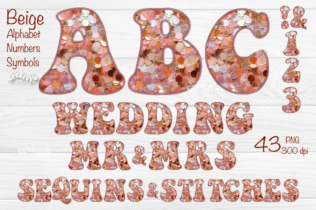 Beige Wedding Alphabet PNG Glitter Letters Numbers Symbols Baby Glitter ...