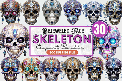 Bejeweled Face Skeleton Clipart Sublimation Regulrcrative 