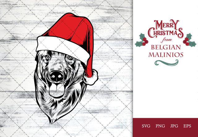 Belgian Malinios dog svg portrait clipart vector graphic art Xmas hat Christmas dog Cricut cut file cuttable design SVG Loveleen Kaur 