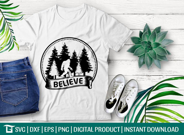 Believe Bigfoot SVG Cut File, Forest Tree Svg, Funny Sasquatch Gift Svg, Hiking Shirt Svg, Tshirt Design SVG ETC Craft 