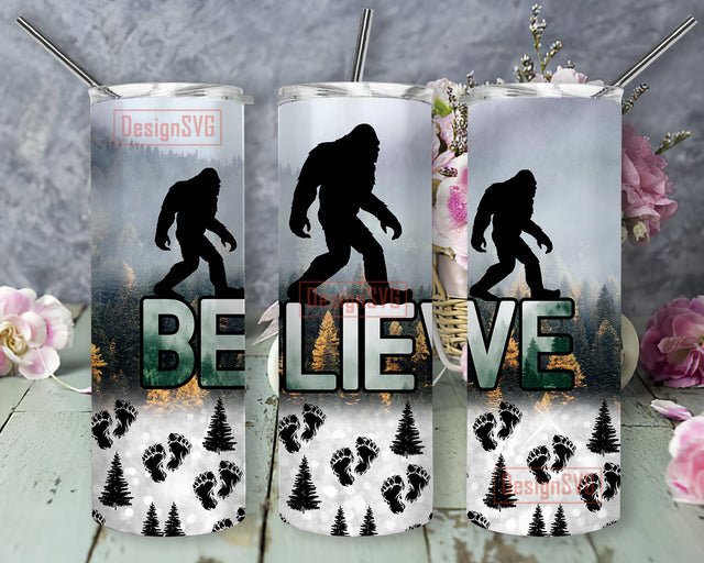Believe Bigfoot Tumbler Png, Forest Bigfoot 20oz Skinny Tumbler, Bigfoot Sublimation Design, Bigfoot Sasquatch Tumbler Template, Digital Download Sublimation DesignSVG 
