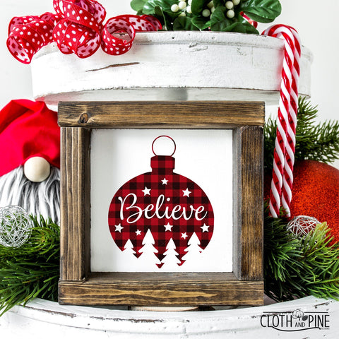 Believe Christmas Ornament SVG Cloth and Pine Designs 