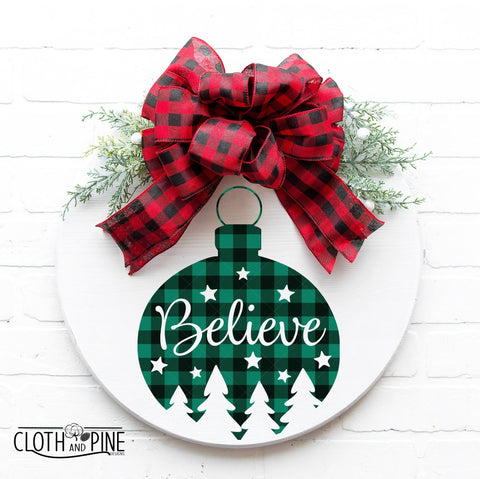 Believe Christmas Ornament SVG Cloth and Pine Designs 