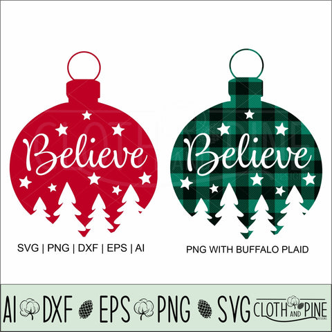 Believe Christmas Ornament SVG Cloth and Pine Designs 