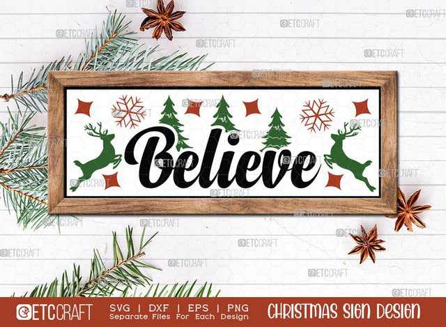 Believe Christmas Sign SVG Cut File | Merry Christmas Svg | Horizontal Sign | Winter Svg | Farmhouse Decor Svg | Christmas Sign | Christmas Wood Sign Design SVG ETC Craft 