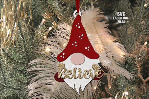 Believe Gnome Ornament SVG Laser Cut Files | Christmas SVG SVG Cloud9Design 