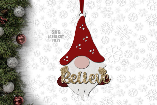 Believe Gnome Ornament SVG Laser Cut Files | Christmas SVG SVG Cloud9Design 