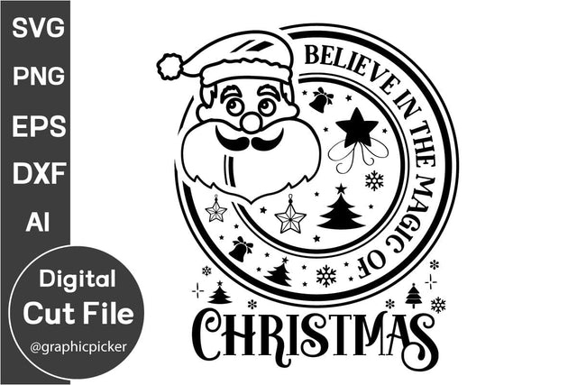 Believe In The Magic Of Christmas Round Sign SVG Cut File, Christmas Round Sign SVG, Christmas SVG Design SVG DesignPlante 503 