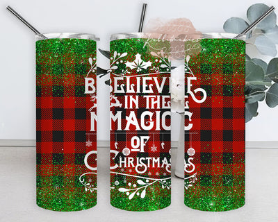 Believe In The Magic Of The Christmas Tumbler Design, Christmas 20oz Skinny Tumbler, Christmas Plaid Glitter Tumbler Wrap, Merry Christmas Sublimation Design, Digital Download Sublimation Rabbitmakies 