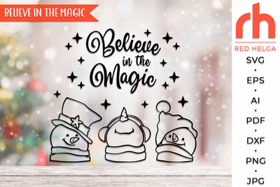 Believe in the Magic SVG, Xmas Snowmen DXF, Christmas Scene Cut File, Xmas Window Decor, Holiday Design Vector, Winter Theme, Snowman Outline SVG RedHelgaArt 